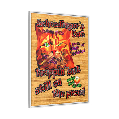 schrodinger's cat - framed canvas art (butterscotch wood finish)