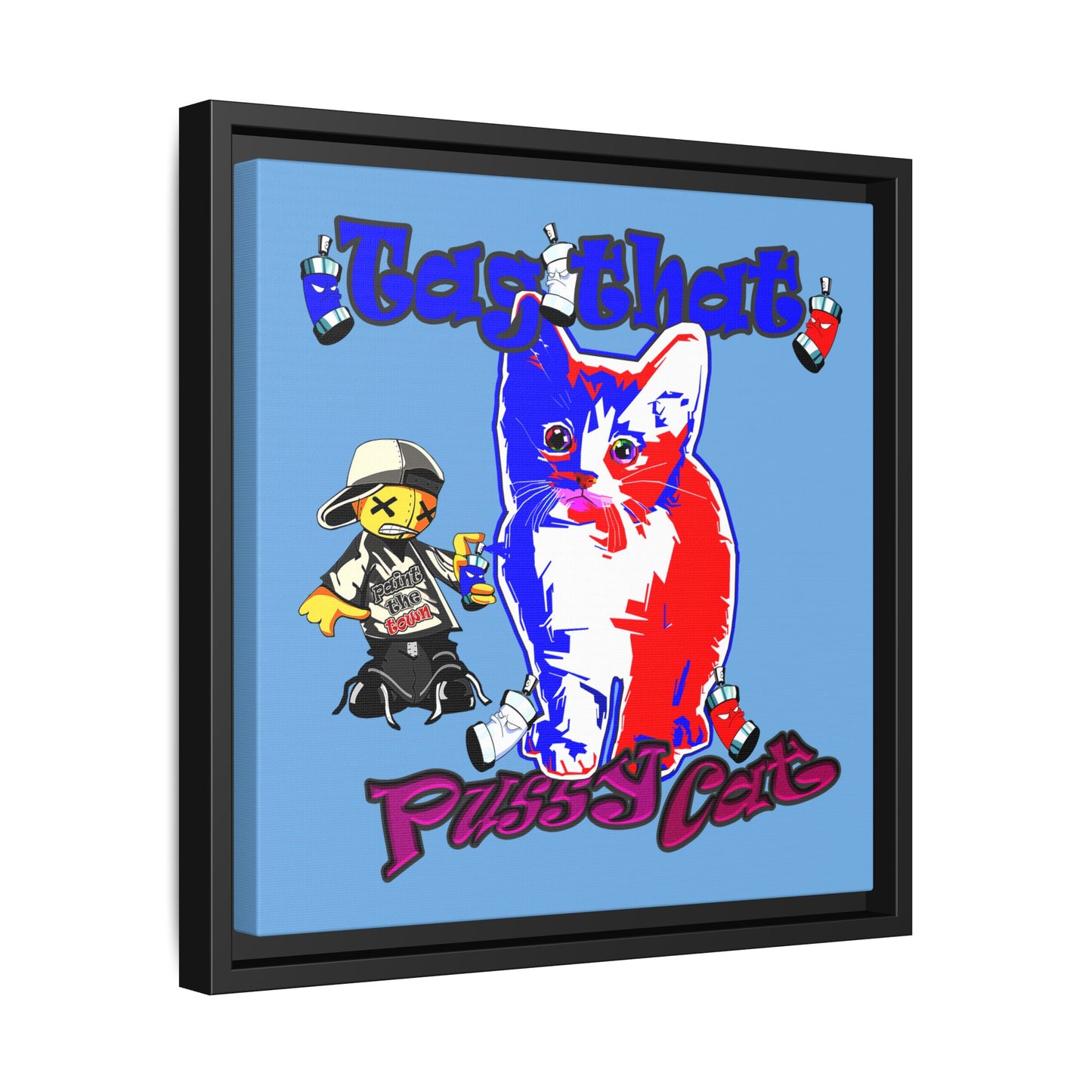 tag that - framed canvas art (light blue)