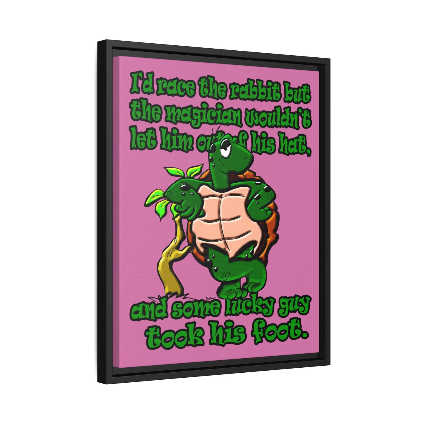 turtle race - framed canvas art (light pink)