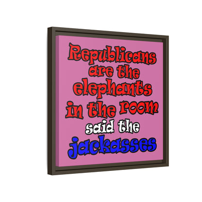 donkeys and elephants - framed canvas art (light pink)