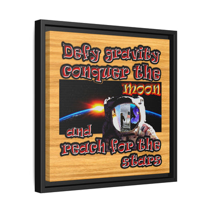 defy conquer reach - framed canvas art (butterscotch wood finish)