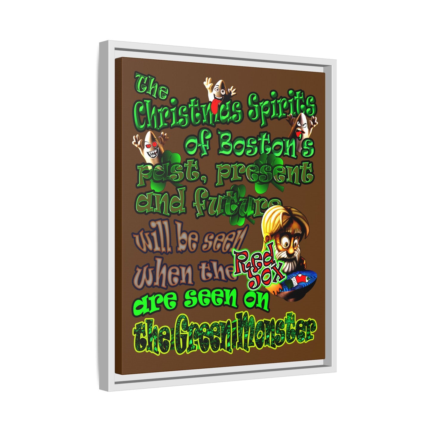 christmas spirits of boston - framed canvas art (brown)