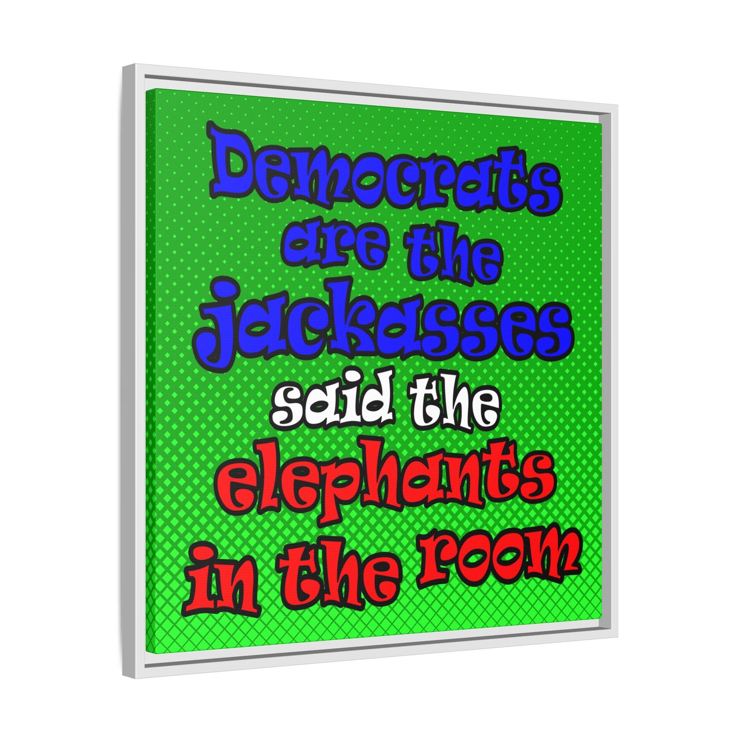 donkeys and elephants - framed canvas art (logo green)