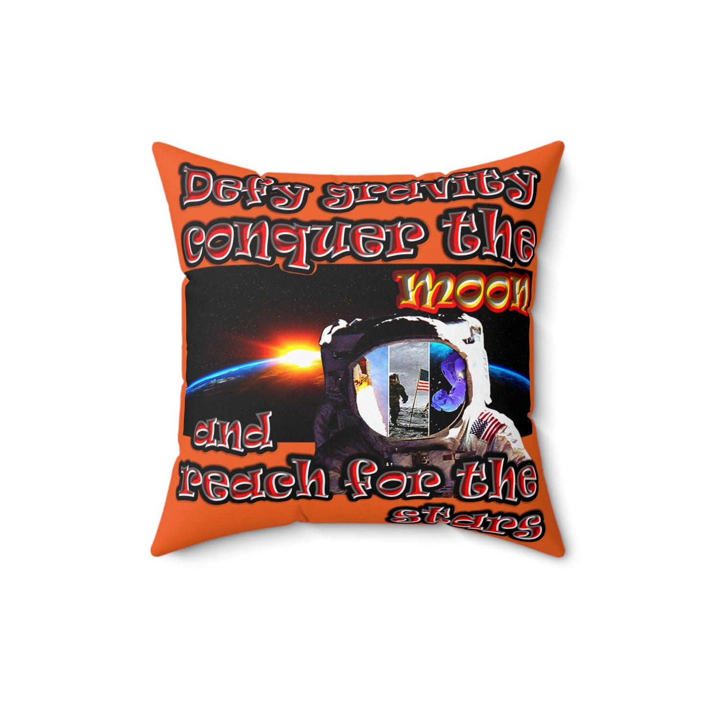 defy conquer reach - Spun Polyester Square Pillow - (orange)