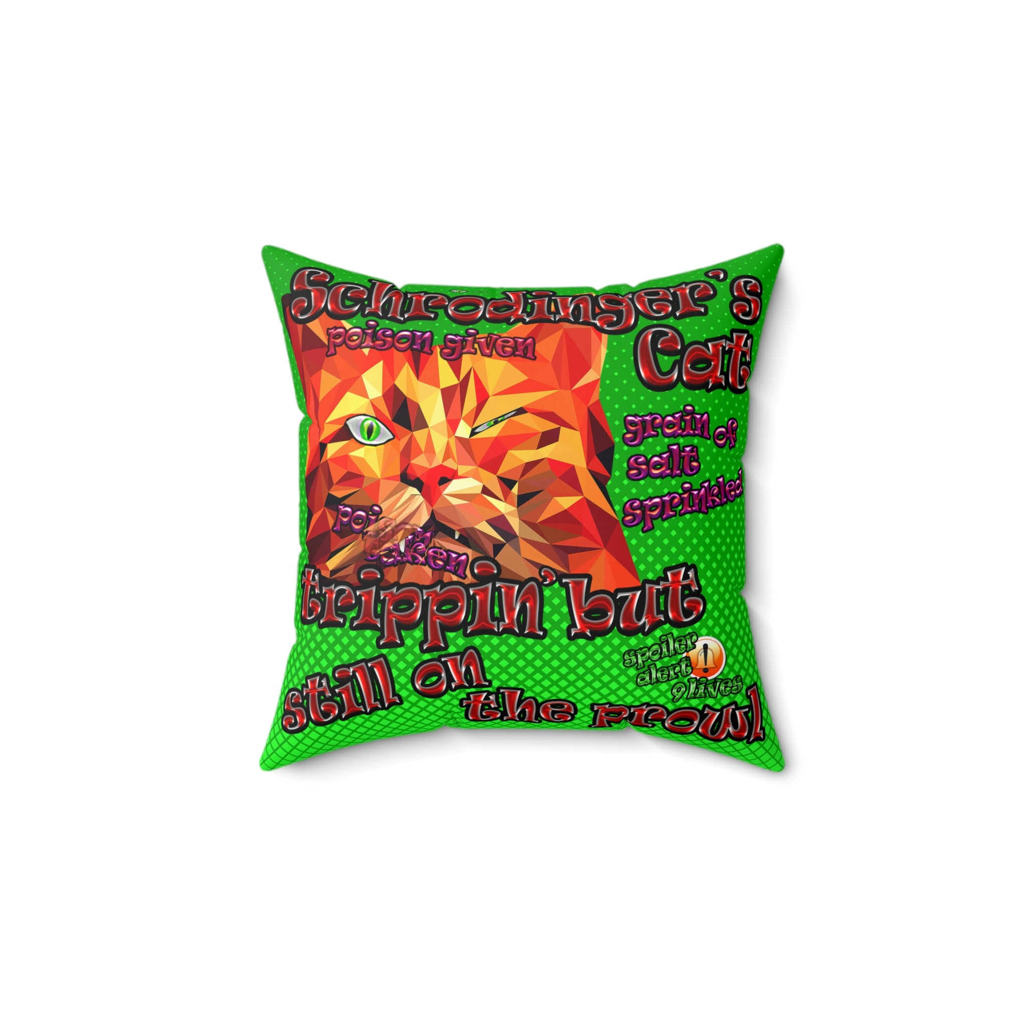 schrodinger's cat - Spun Polyester Square Pillow - (logo green)