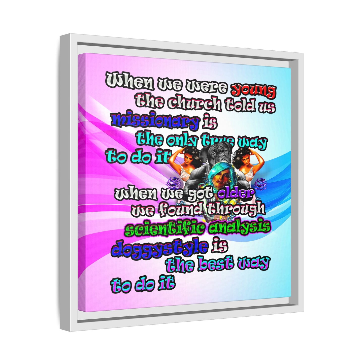 doggystyle - framed canvas art (light blue-pink wave)