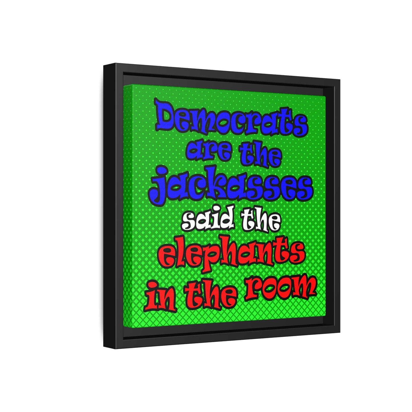donkeys and elephants - framed canvas art (logo green)