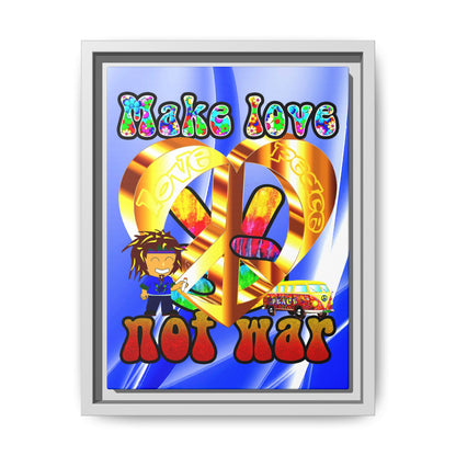 love peace - framed canvas art (blue-white wave)