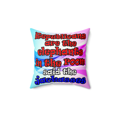 donkeys and elephants - Faux Suede Square Pillow - (light blue-pink wave)