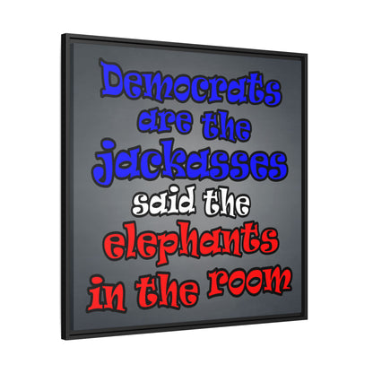 donkeys and elephants - framed canvas art (grey-light grey)