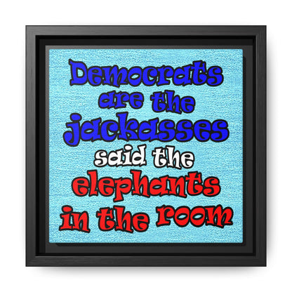 donkeys and elephants - framed canvas art (faded blue)