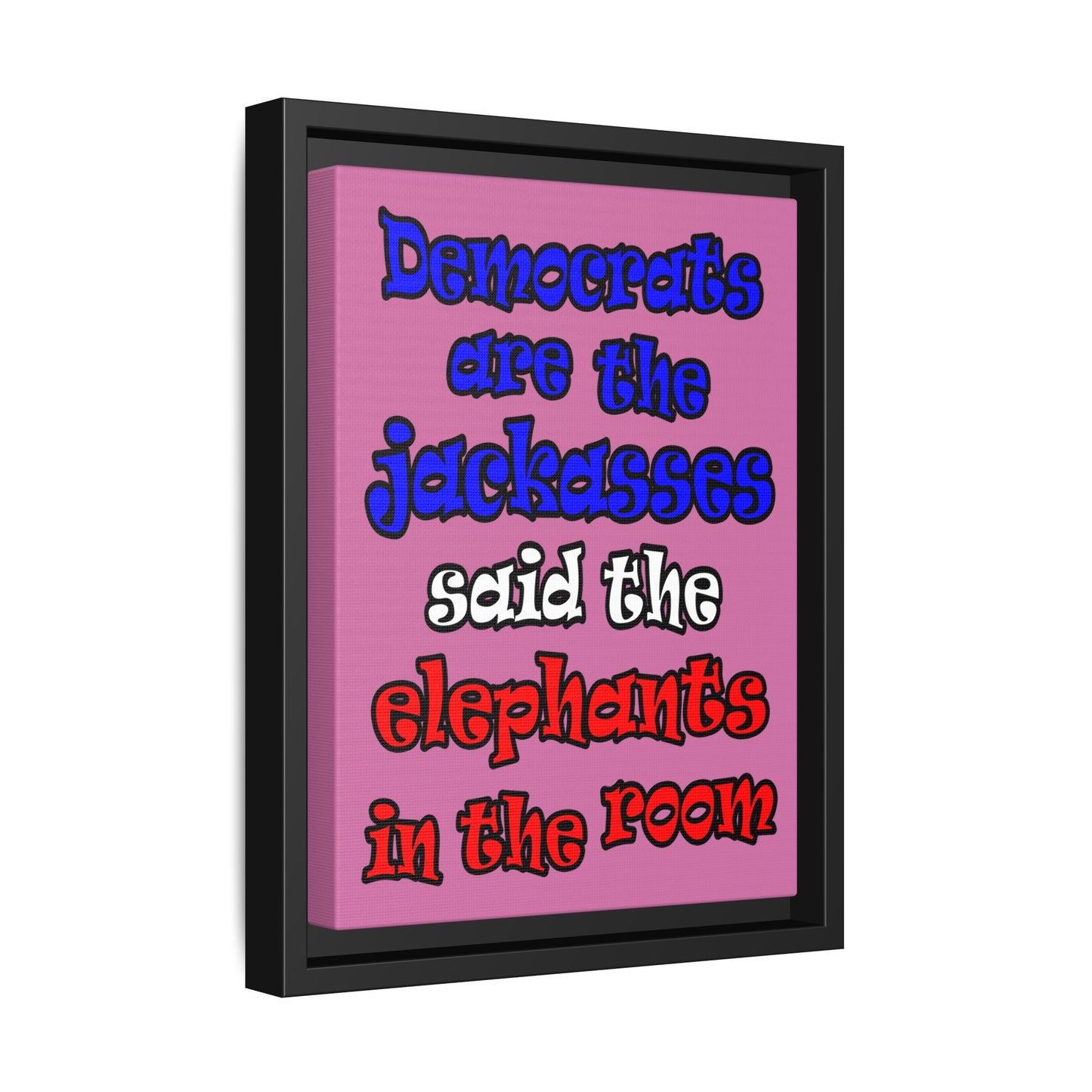 donkeys and elephants - framed canvas art (light pink)