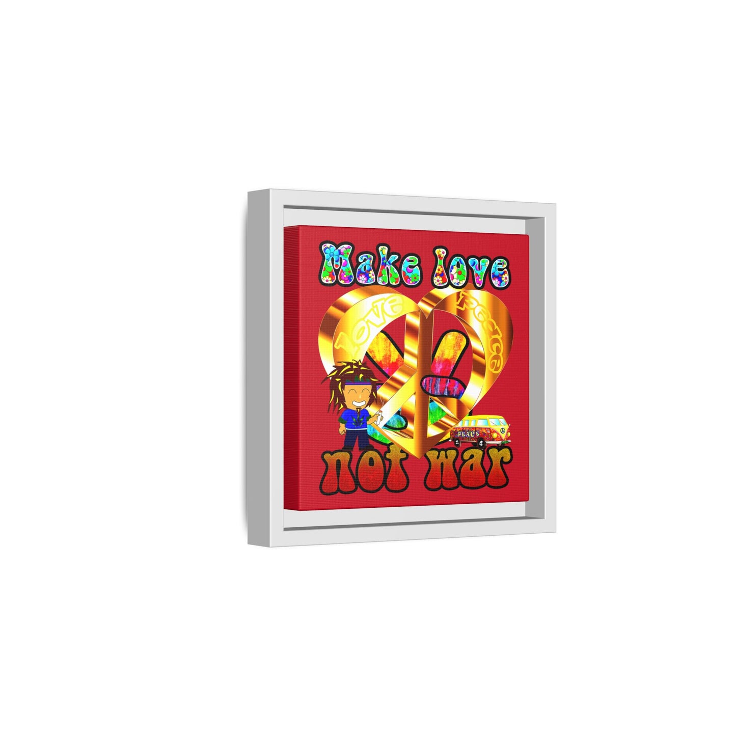 love peace - framed canvas art (dark red)