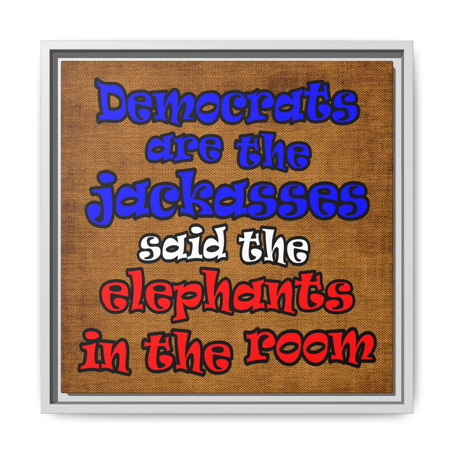 donkeys and elephants - framed canvas art (brown papyrus)
