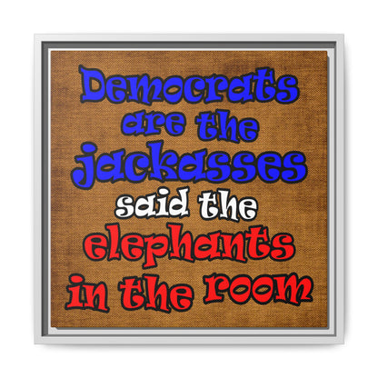 donkeys and elephants - framed canvas art (brown papyrus)