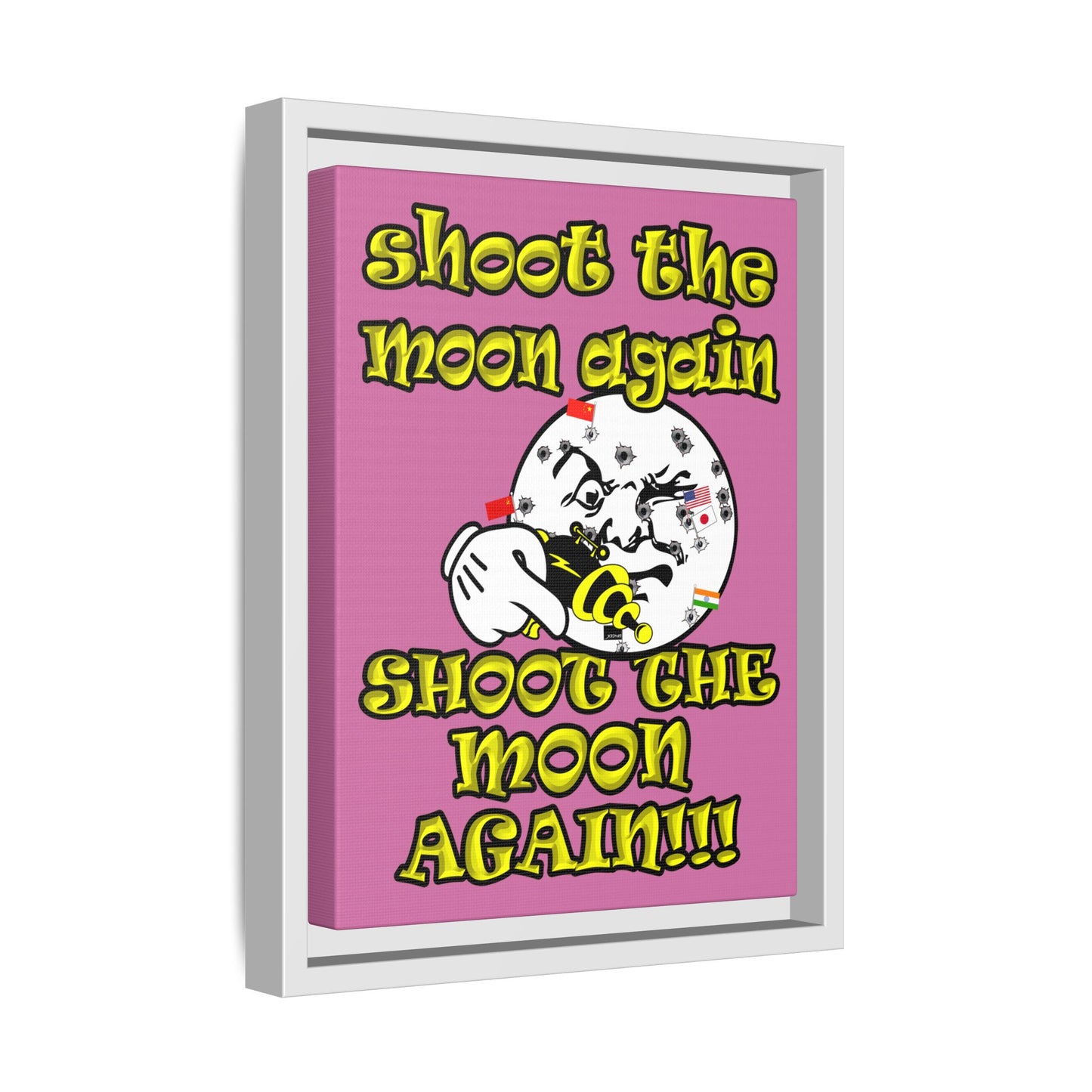 shoot the moon again - framed canvas art (light pink)