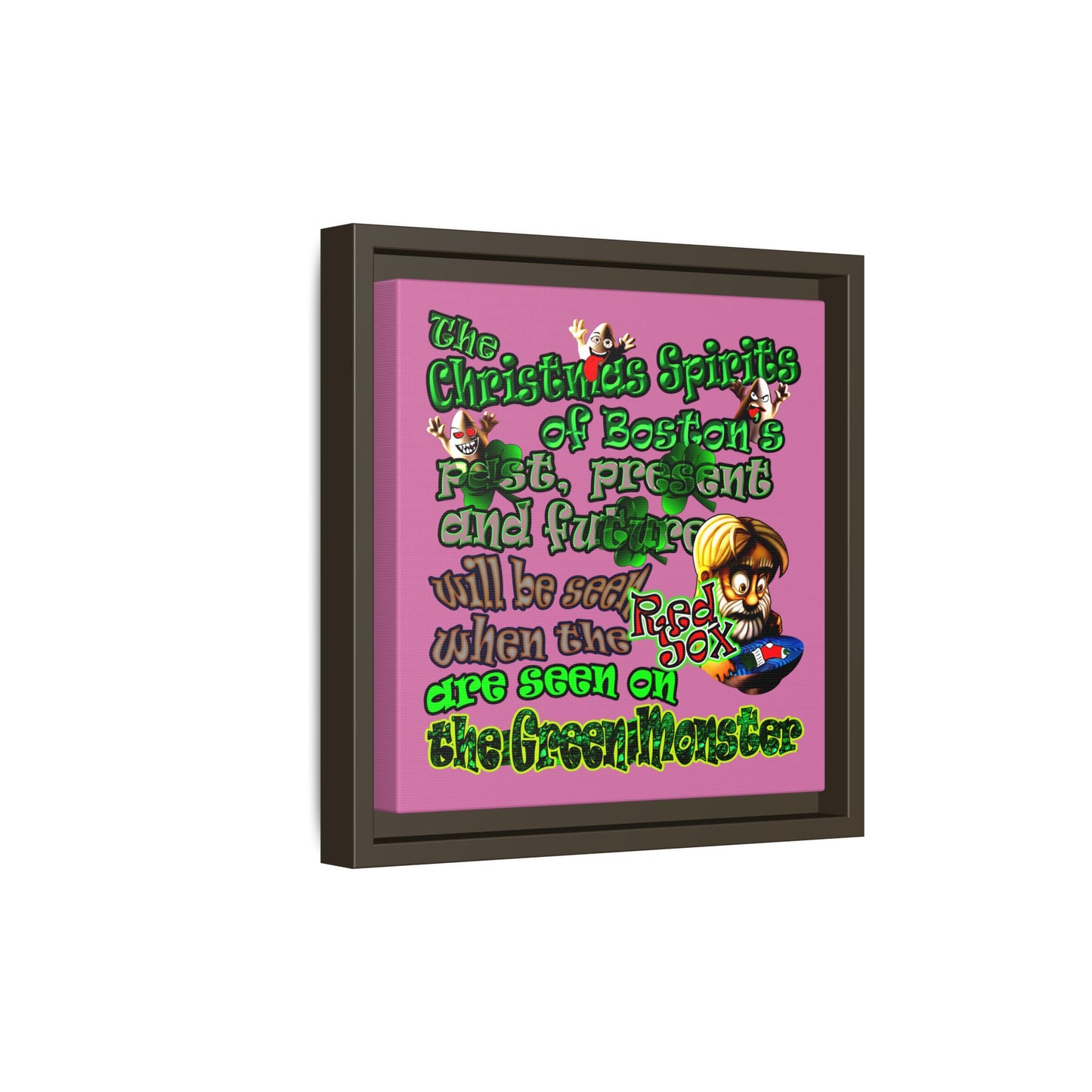 christmas spirits of boston - framed canvas art (light pink)