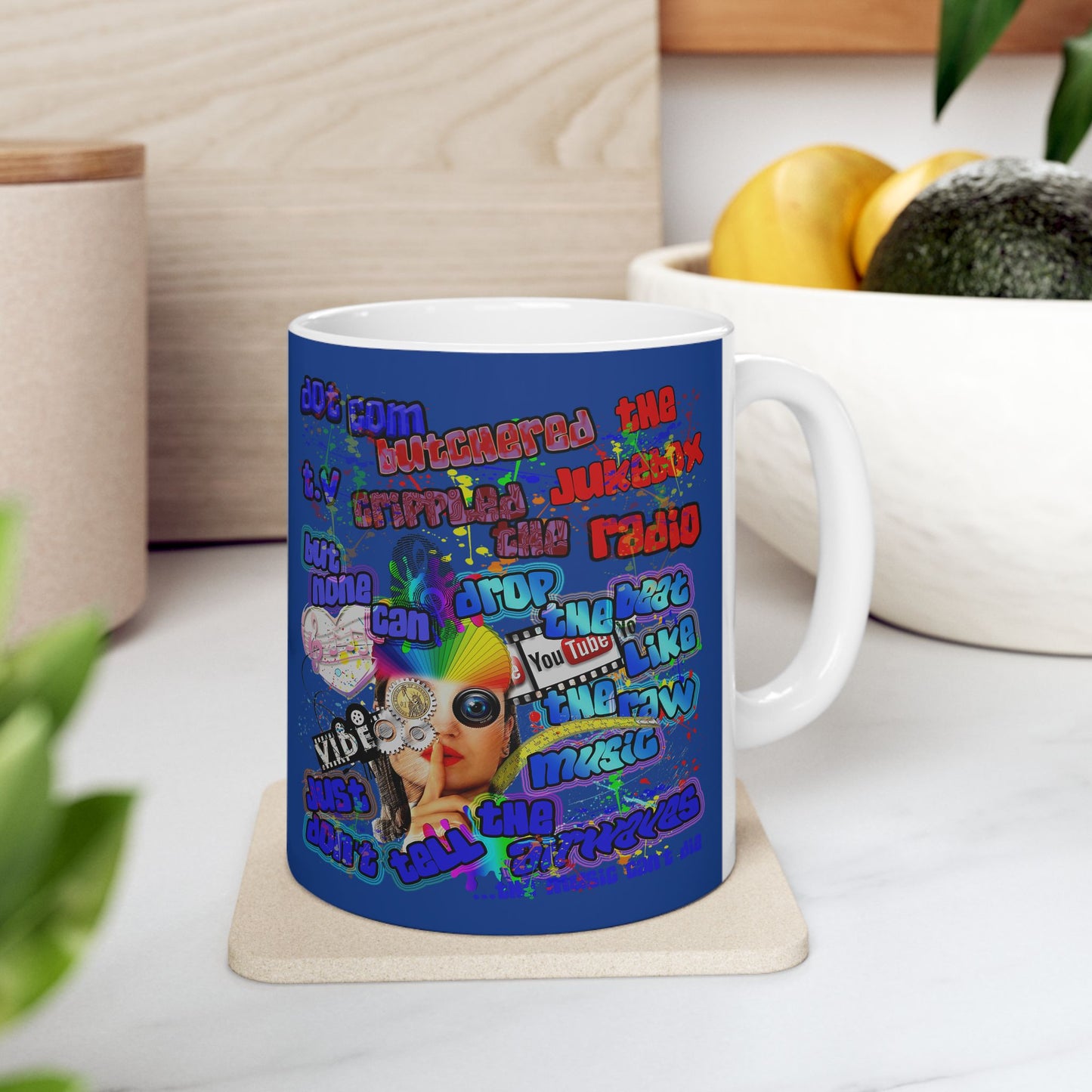 drop the beat - White Mug (dark blue)