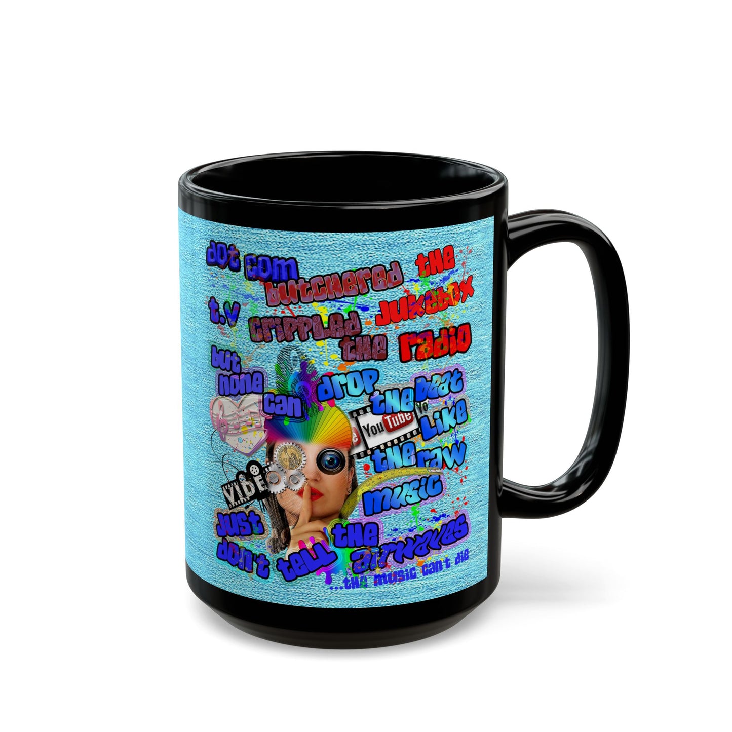 drop the beat - Black Mug (faded blue)