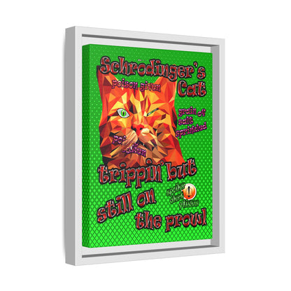 schrodinger's cat - framed canvas art (logo green)