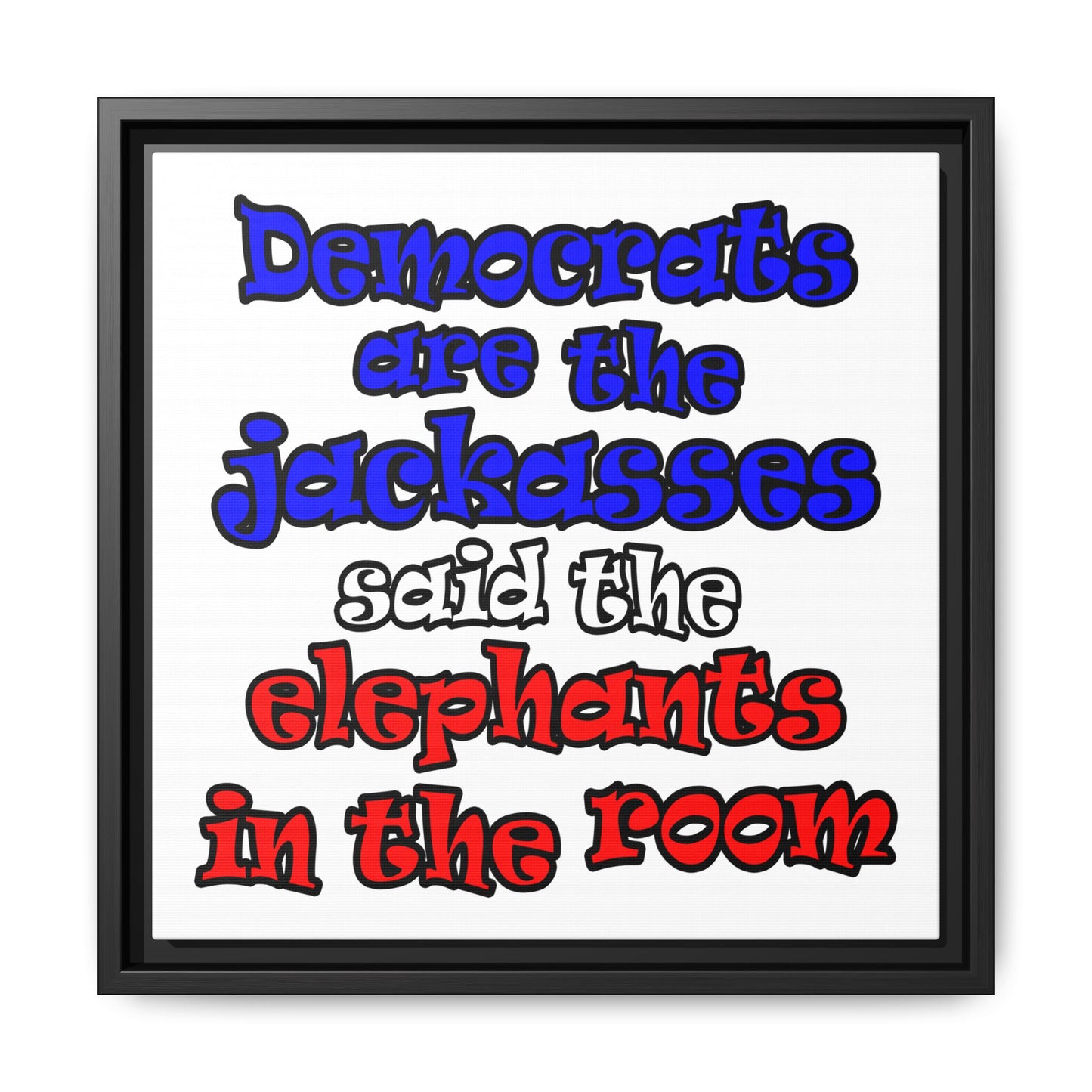 donkeys and elephants - framed canvas art (white)