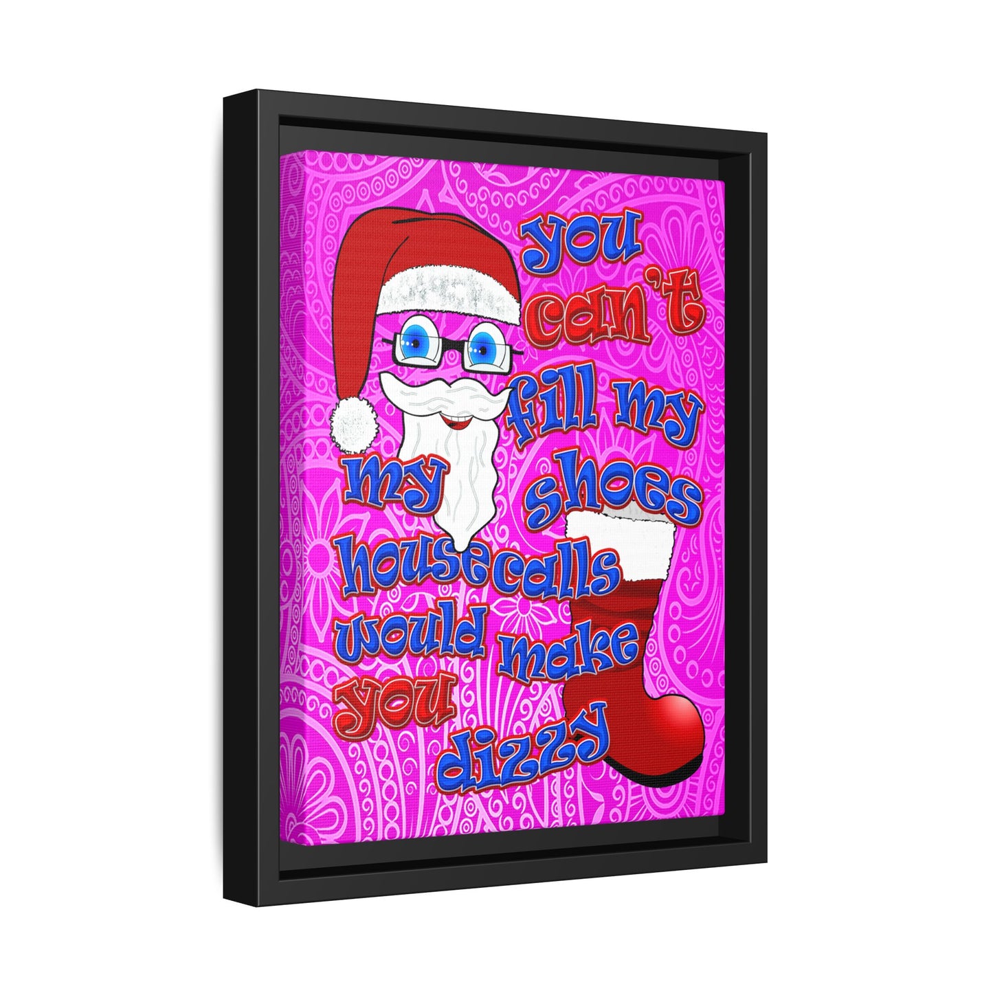 santa's shoes - framed canvas art (pink swirl)