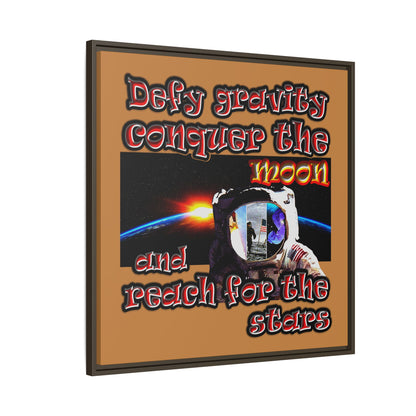 defy conquer reach - framed canvas art (light brown)