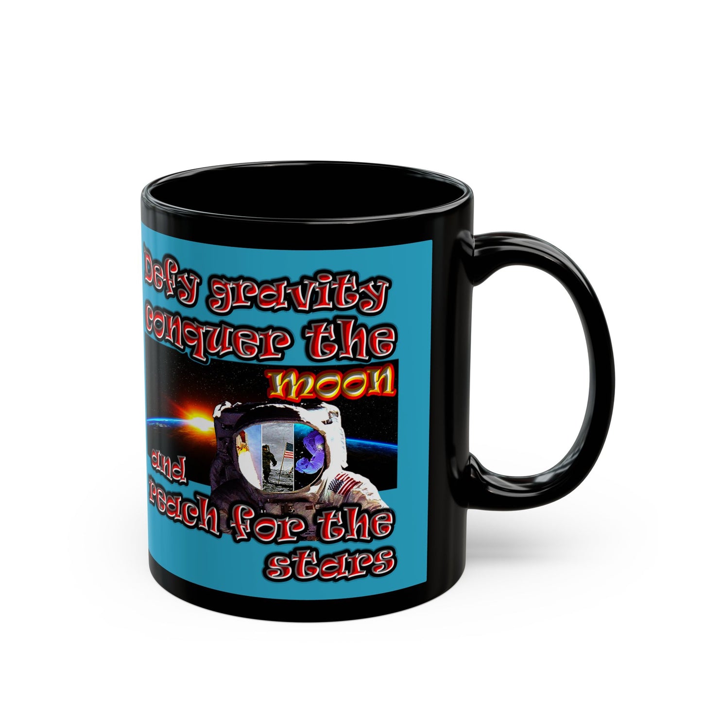 defy conquer reach - Black Mug (turquoise)