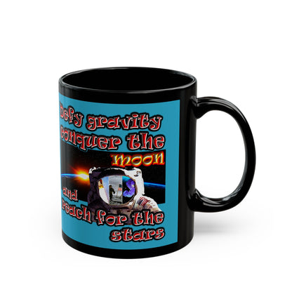defy conquer reach - Black Mug (turquoise)