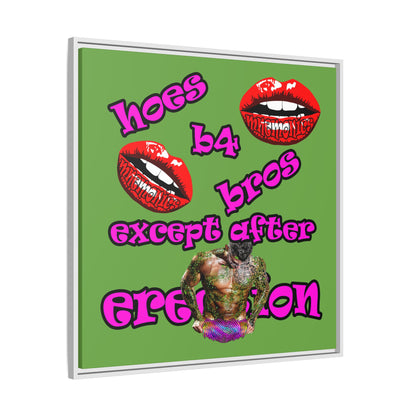 hoes b4 bros - framed canvas art (green)