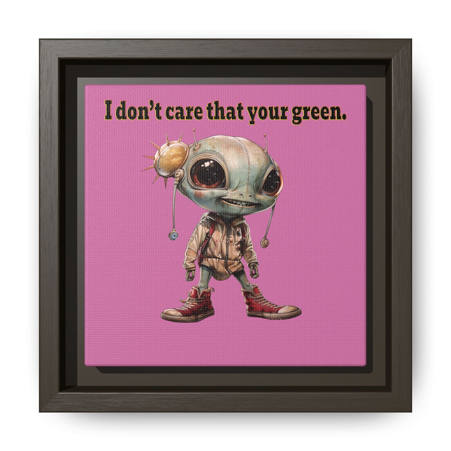 I don't care that your green - framed canvas art (light pink)