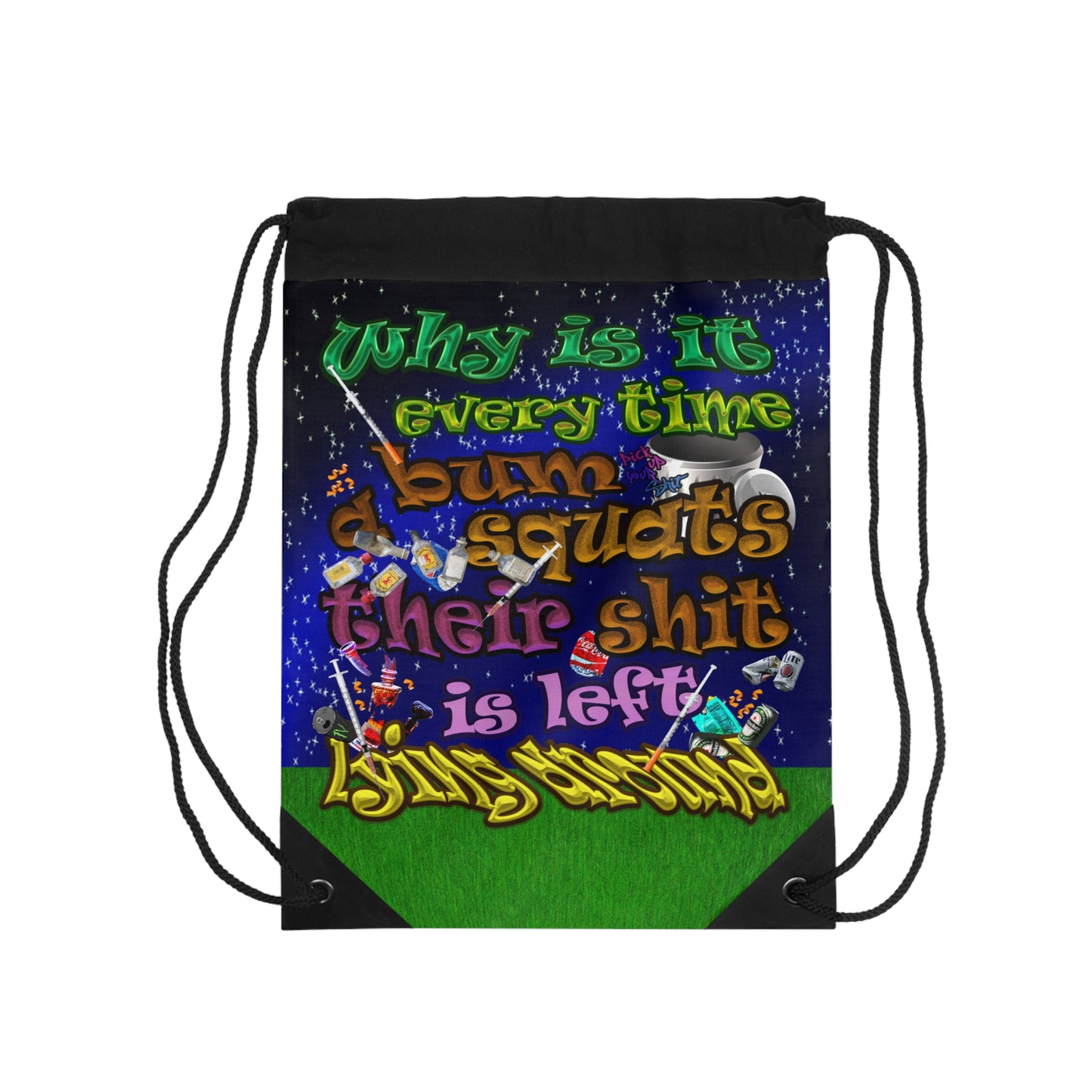 the bum's shit - Drawstring Bag ('snoops' background)