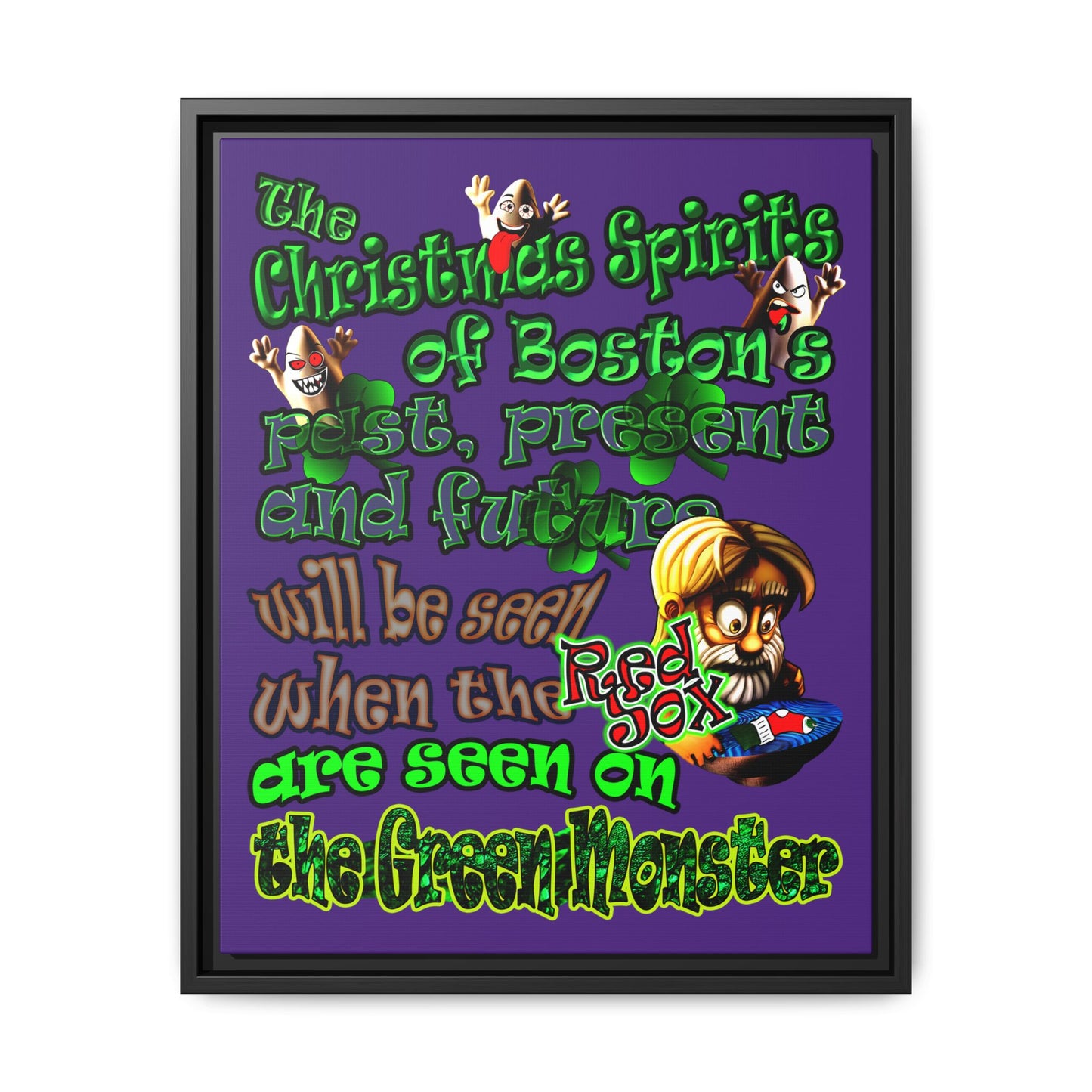 christmas spirits of boston - framed canvas art (purple)