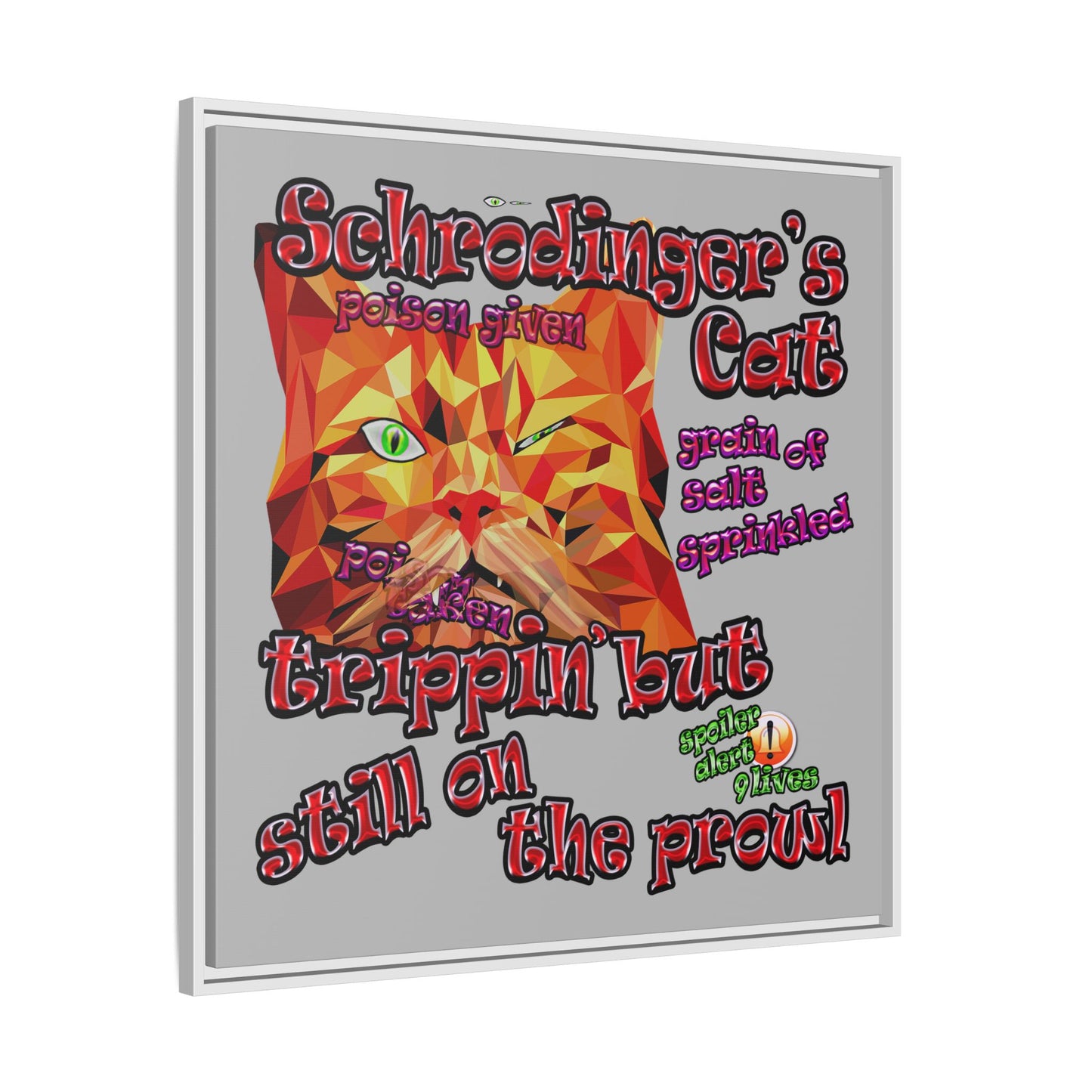schrodinger's cat - framed canvas art (light grey)