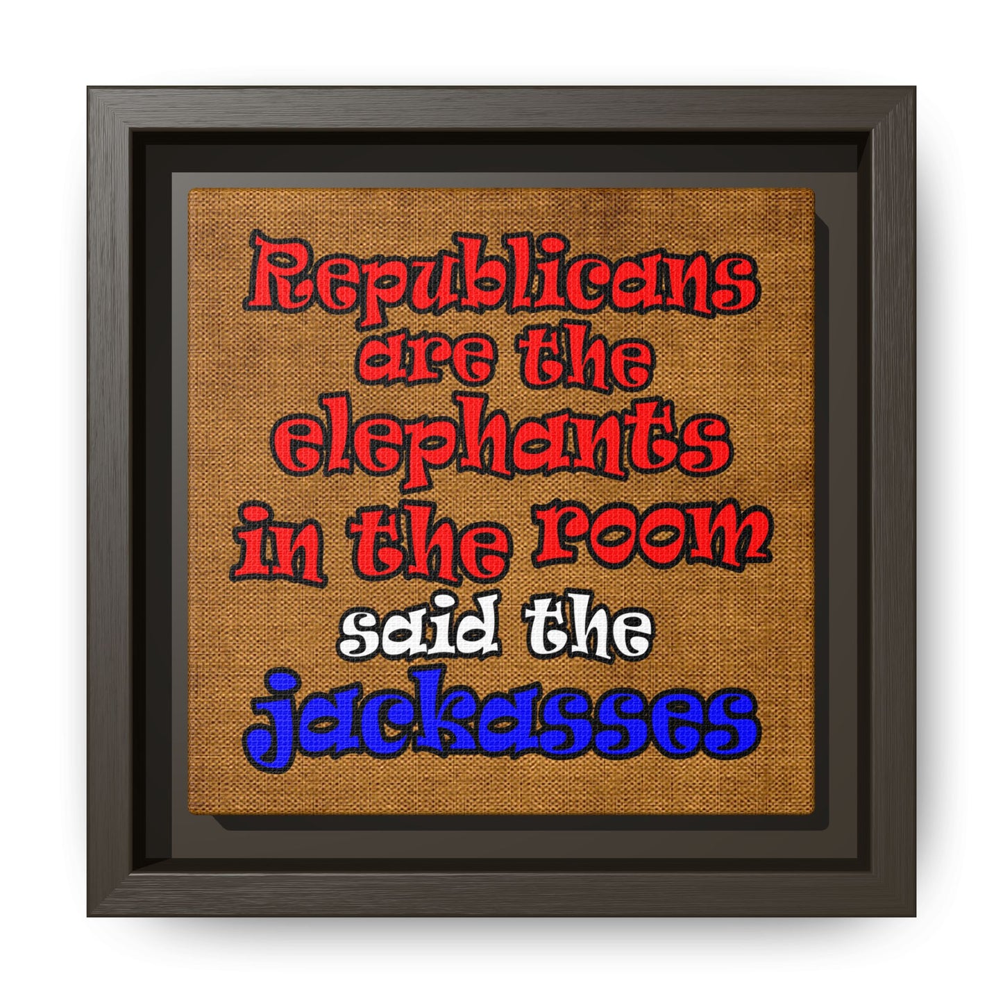 donkeys and elephants - framed canvas art (brown papyrus)