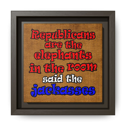 donkeys and elephants - framed canvas art (brown papyrus)
