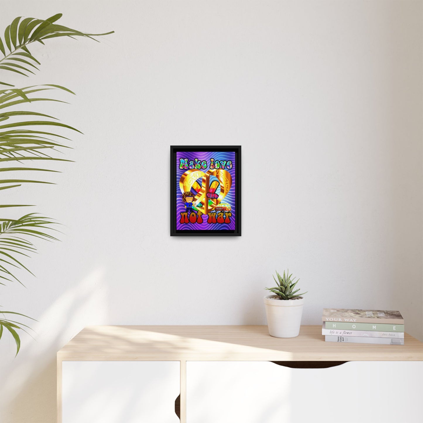 love peace - framed canvas art (purple wave)