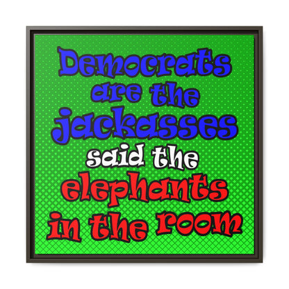 donkeys and elephants - framed canvas art (logo green)