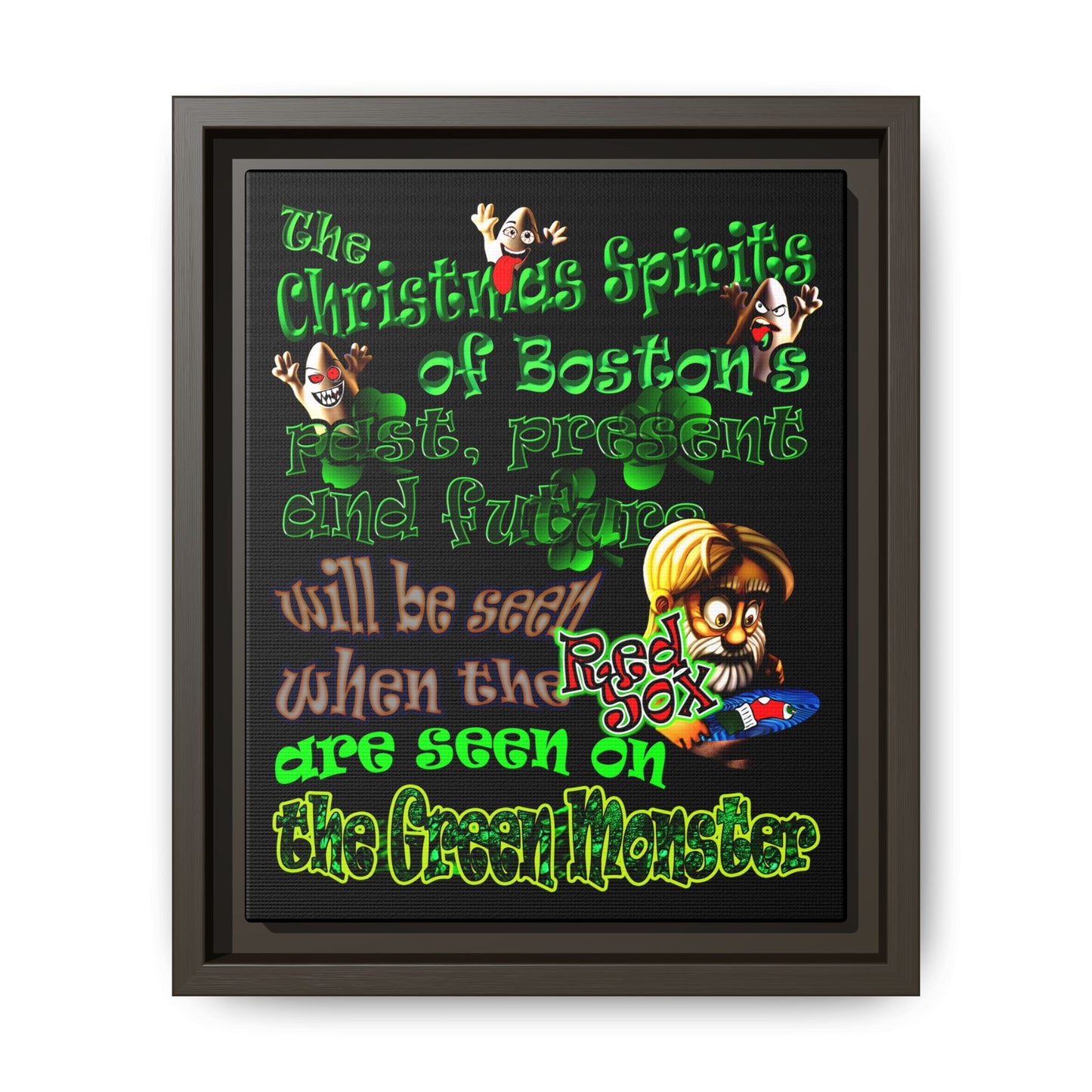 christmas spirits of boston - framed canvas art (black)