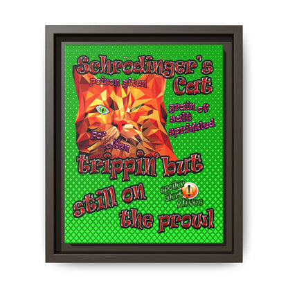 schrodinger's cat - framed canvas art (logo green)