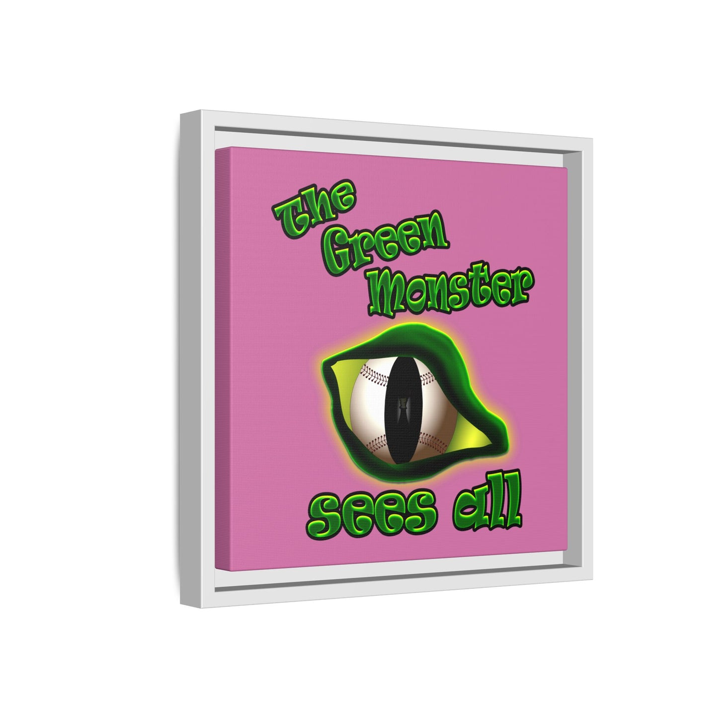 green monster - framed canvas art (light pink)