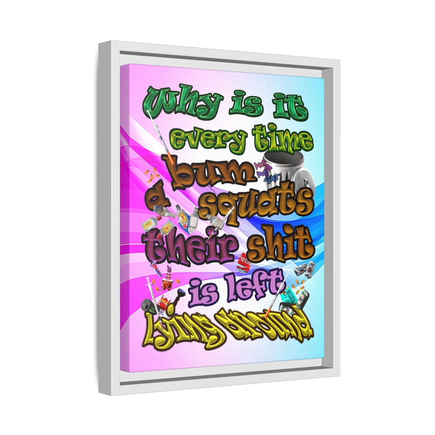 the bum's shit - framed canvas art (light blue-pink wave)