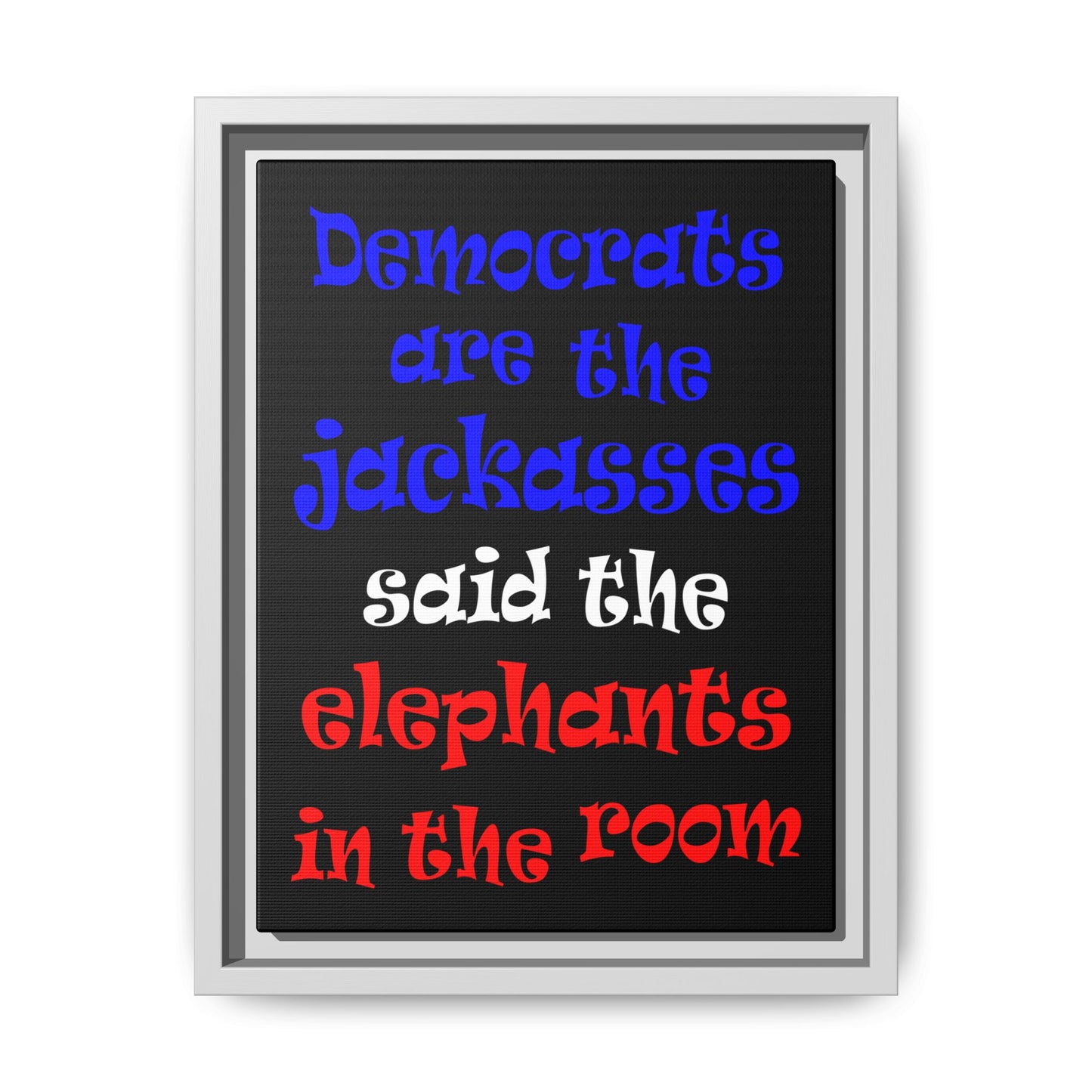 donkeys and elephants - framed canvas art (black)