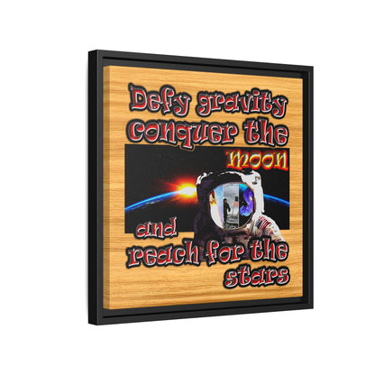 defy conquer reach - framed canvas art (butterscotch wood finish)