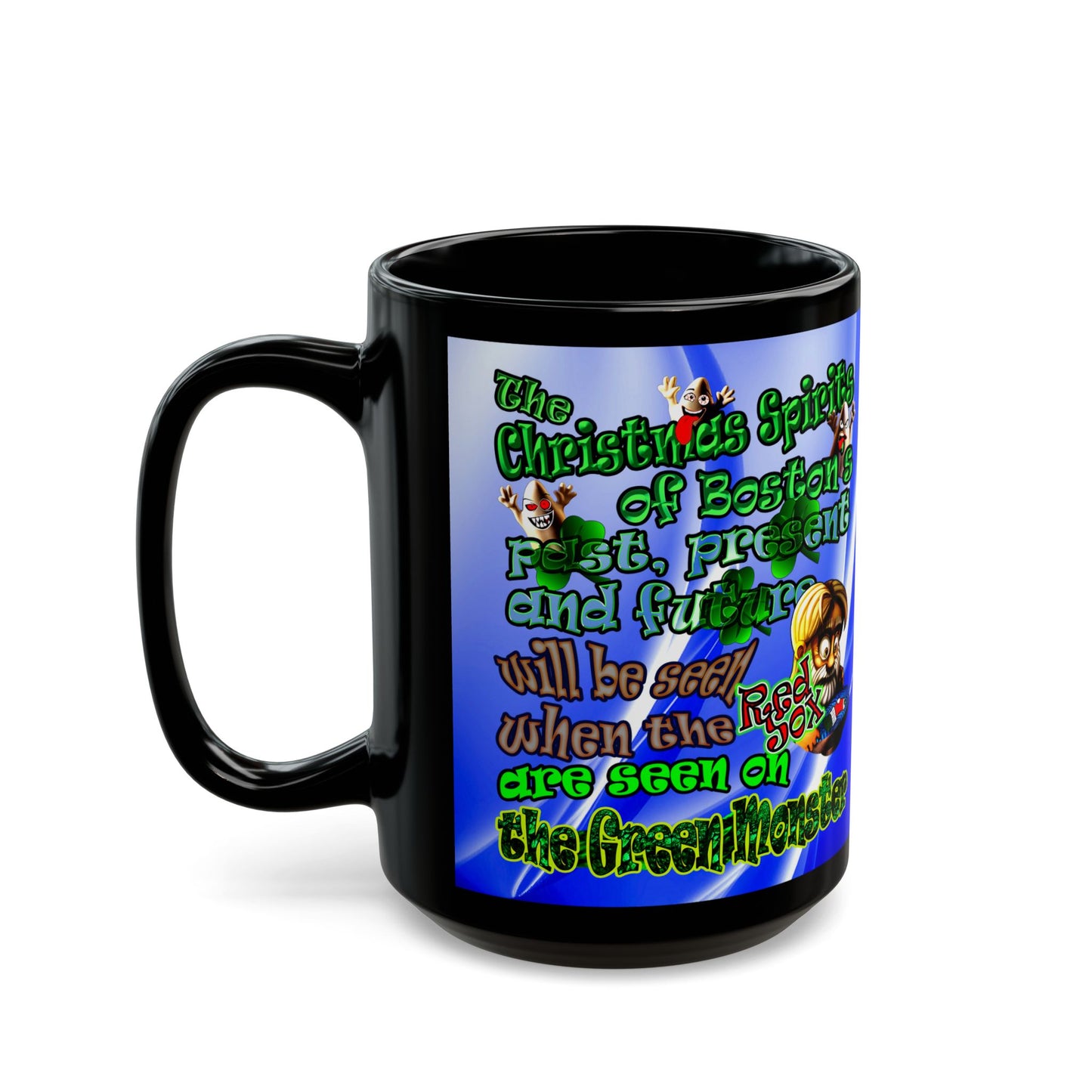 christmas spirits of boston - Black Mug (blue-white wave)