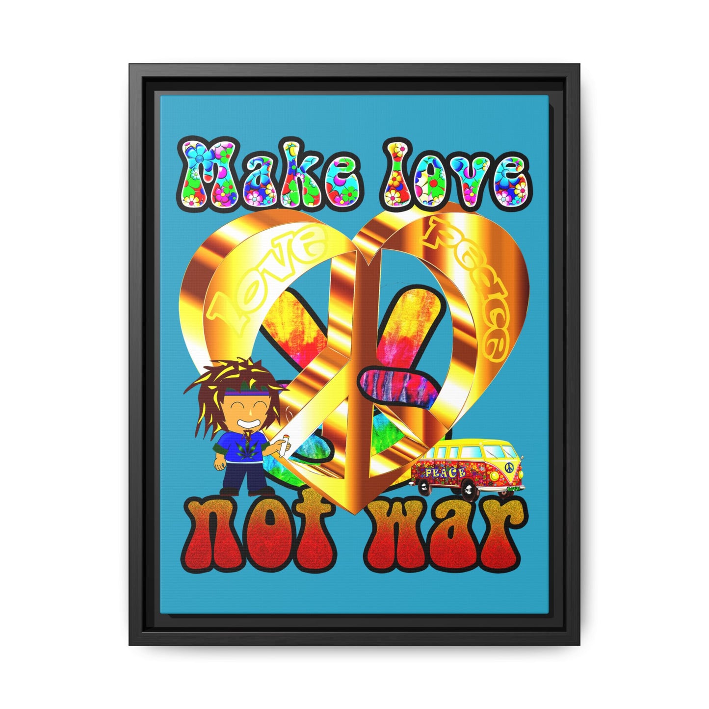love peace - framed canvas art (turquoise)