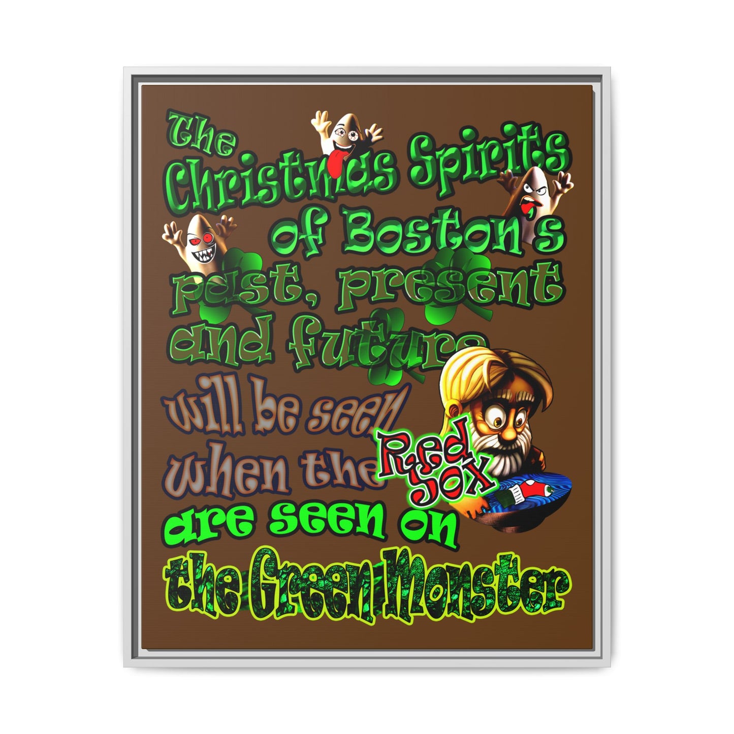 christmas spirits of boston - framed canvas art (brown)