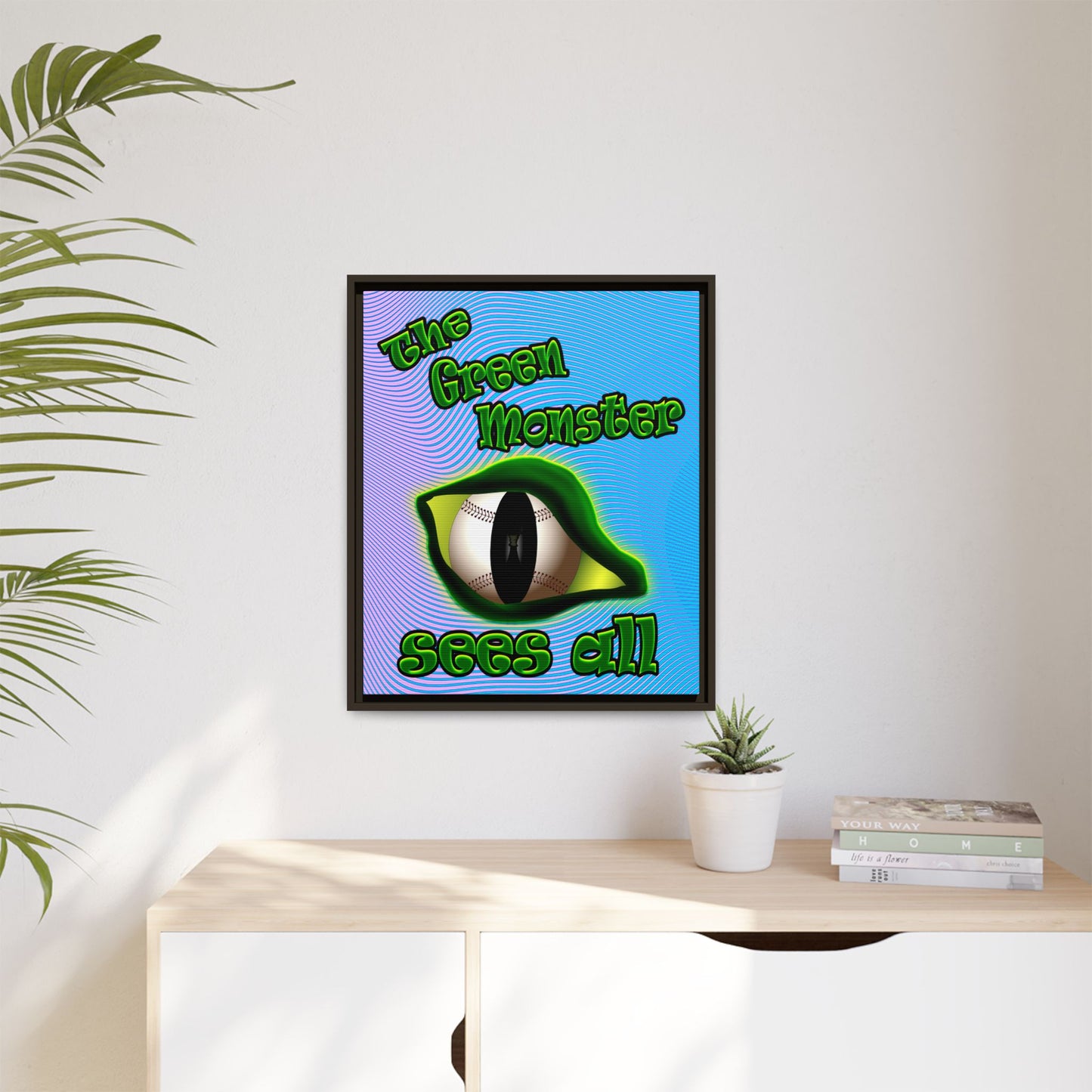 green monster - framed canvas art (light blue-purple wave)
