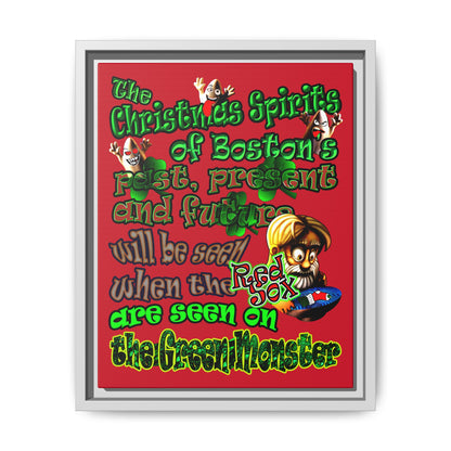 christmas spirits of boston - framed canvas art (dark red)