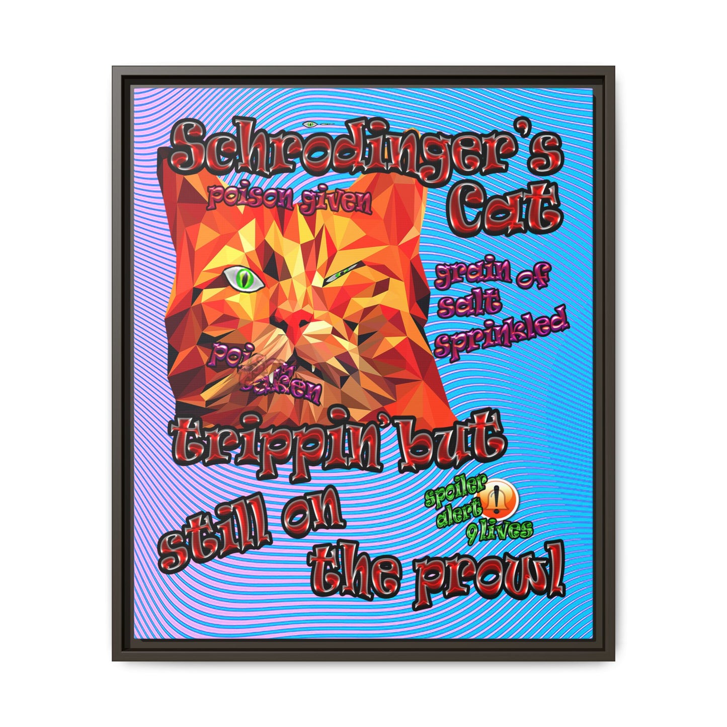 schrodinger's cat - framed canvas art (light blue-purple wave)